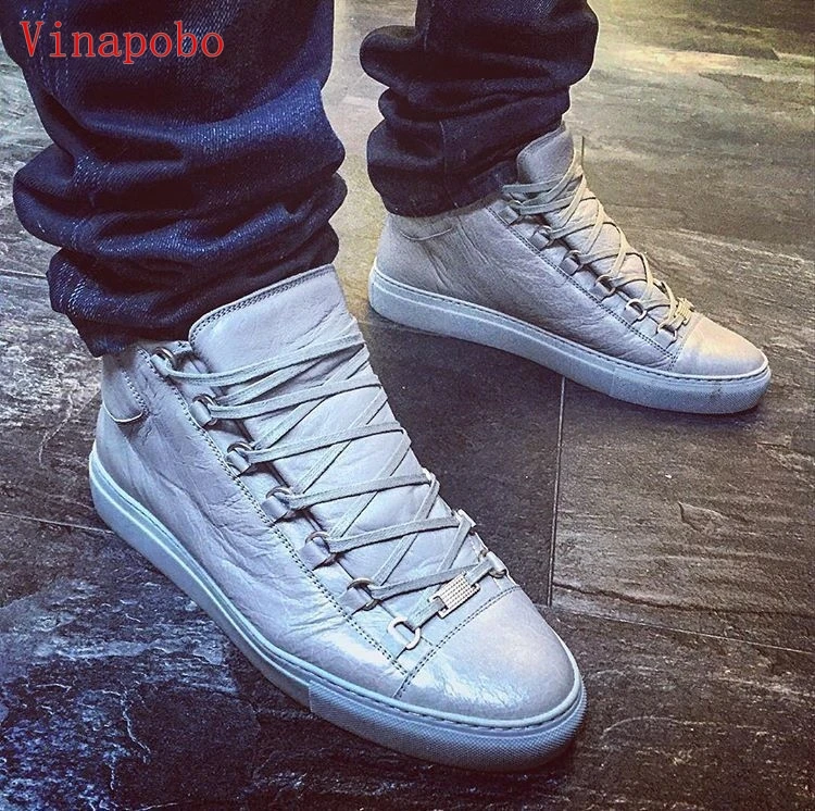 Wholesale High Top Men Casual Shoes Arena Wrinkled Leather White Red Black Drop Shipping Fashion Men's Trainers Size 38-46 | Обувь