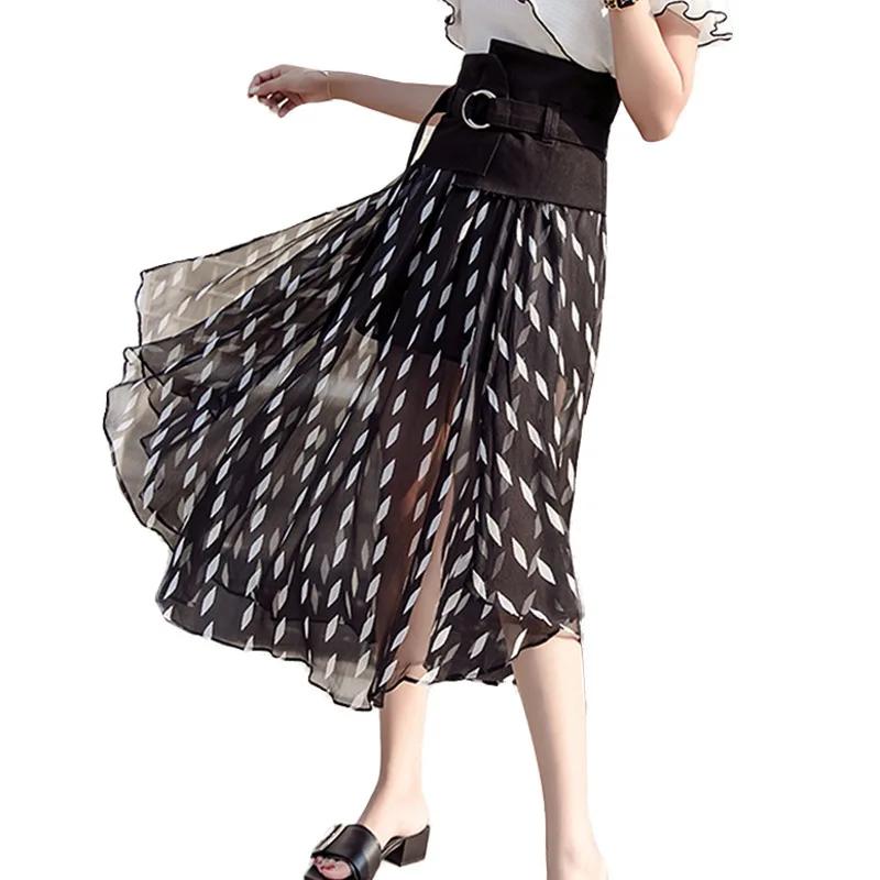 Шифоновая юбка женские 2018 Летний Пляжный с завышенной талией юбки в стиле бохо