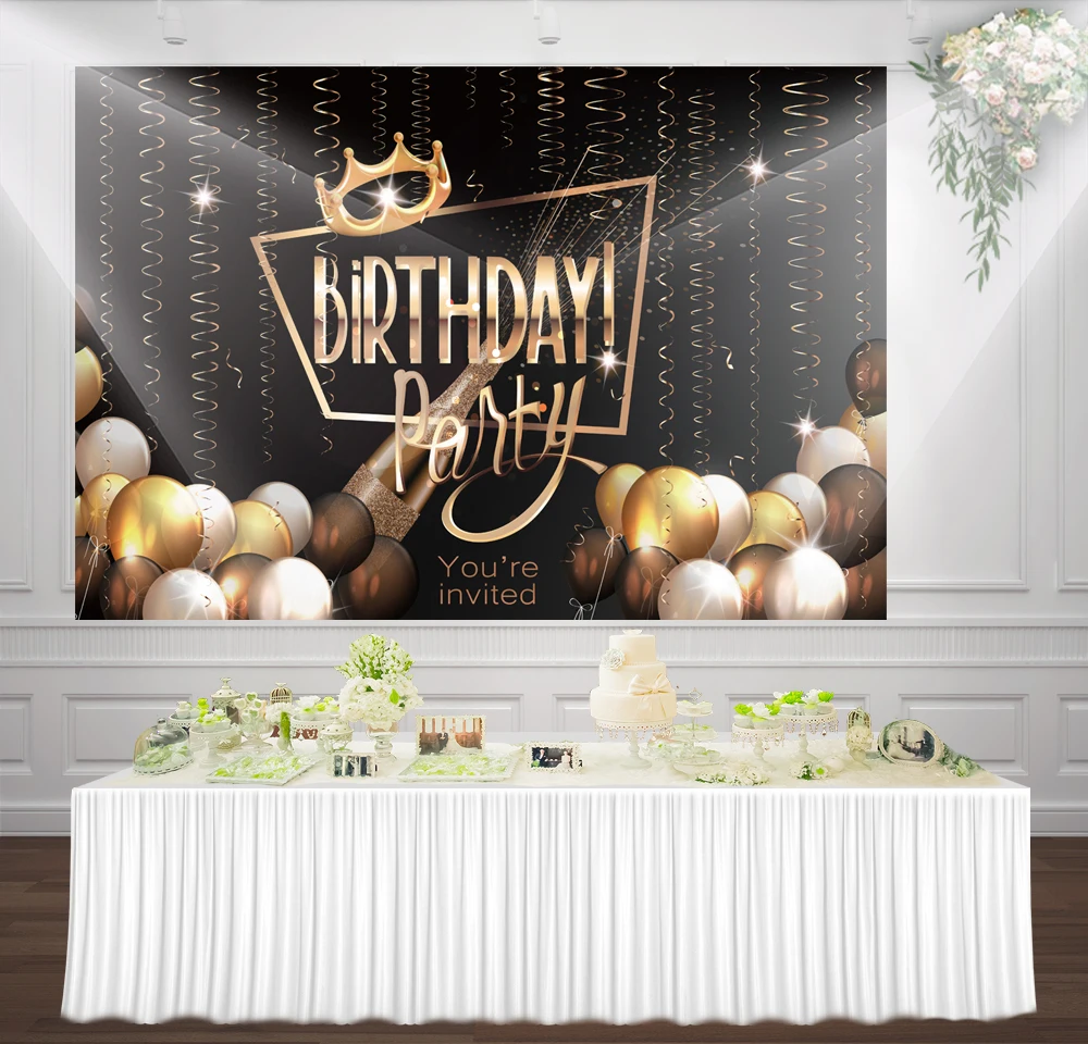 HUAYI gold balloon crown birthday party banner photography backdrop background Baby Shower Birthday Decor Photoshoot mz-1043 | Электроника