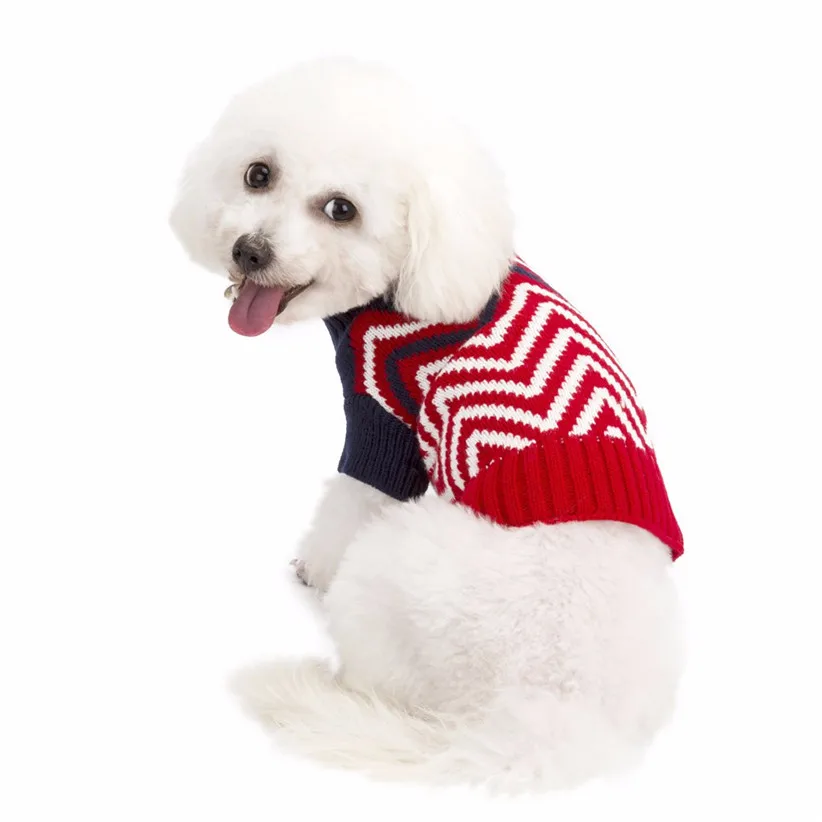 Transer Pet Одежда с принтом в виде собак зимние теплые штаны в полоску в стиле пэчворк вязаный свитер для маленького для собачек-Мопсов 71103