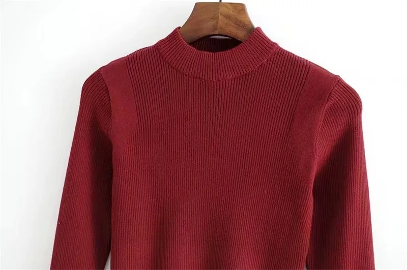 Elegent! Женские вязанные топы с длинными рукавами в рубчик и воронкой, тонкие пуловеры, кроп-трикотаж, 8 цветов