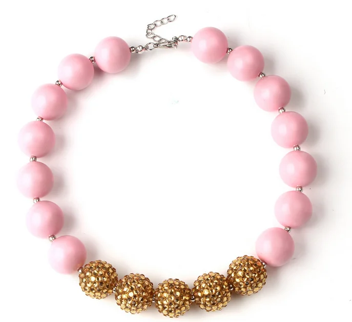 Милое розовое акриловое массивное ожерелье с бусинами для девочек 20 мм из