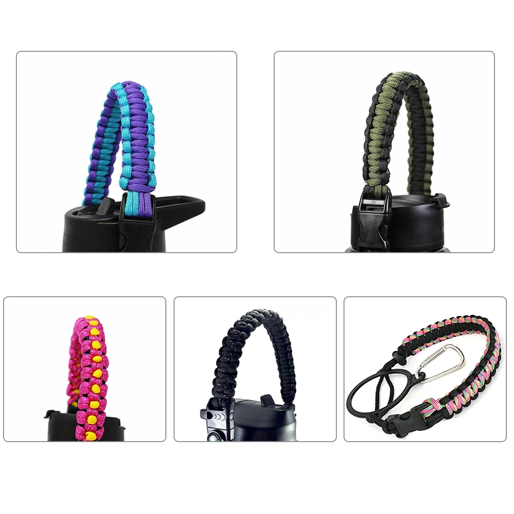 Открытый Пешие прогулки велосипед бутылка для воды подстаканник Paracord ручка ремень шнур веревки безопасности для гидро склянки и бутылки широкий рот