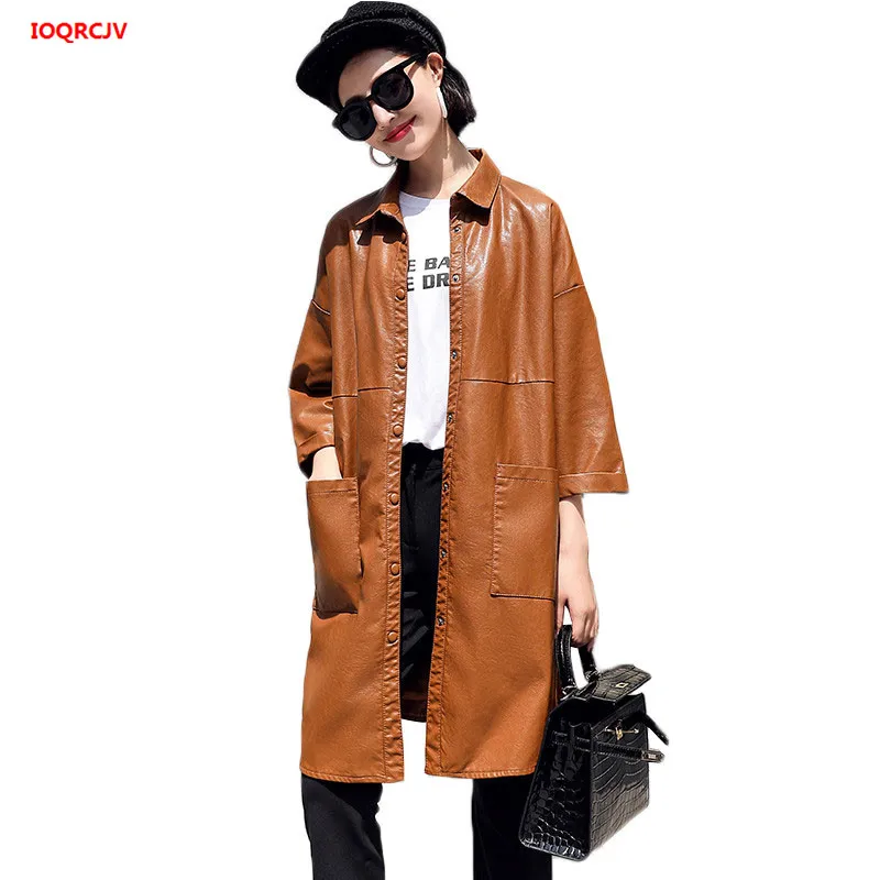 

New Autumn Windbreaker Coat Female Medium Long Korean Loose PU Leather Jackets Casual Winter Jacket Women's Plus Size W161