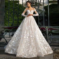 elegant bridal gowns illusion off the shoulder wedding dresses long sleeves lace tulle backless high quality vestido de noiva