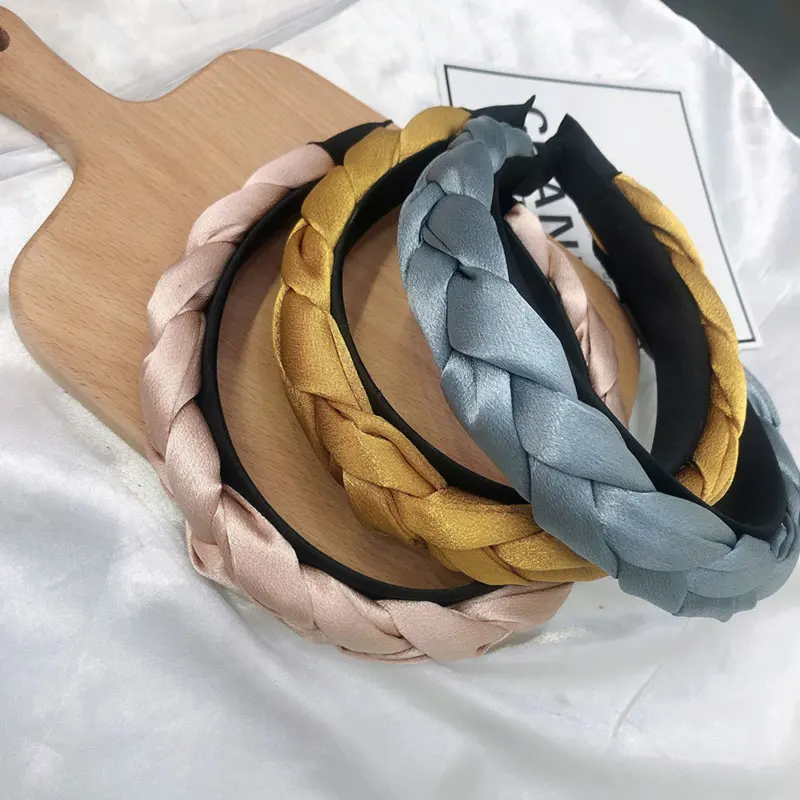 Ретро атласные обручи для волос 3 см широкие простые плетеные дизайнерские