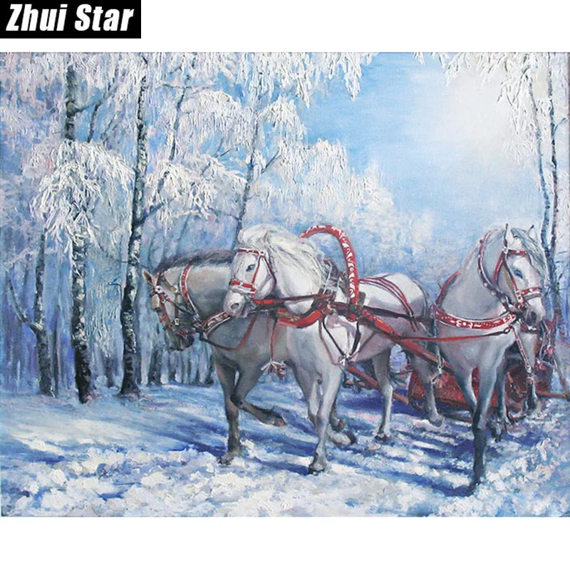 

Full Drill Square Diamond 5D DIY Diamond Painting"Snow in the horse"Diamond Embroidery Cross Stitch Rhinestone Mosaic Painting