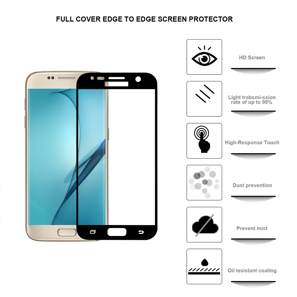 Опции Премиум изогнутое закаленное стекло для защиты экрана чехол Samsung S7 S6 S5 S8 A3 5 7