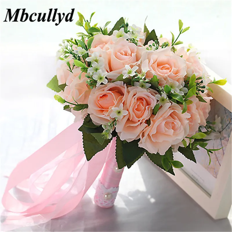 Mbcullyd Искусственные цветы Свадебный букет 2019 великолепные Розовые розы подружки