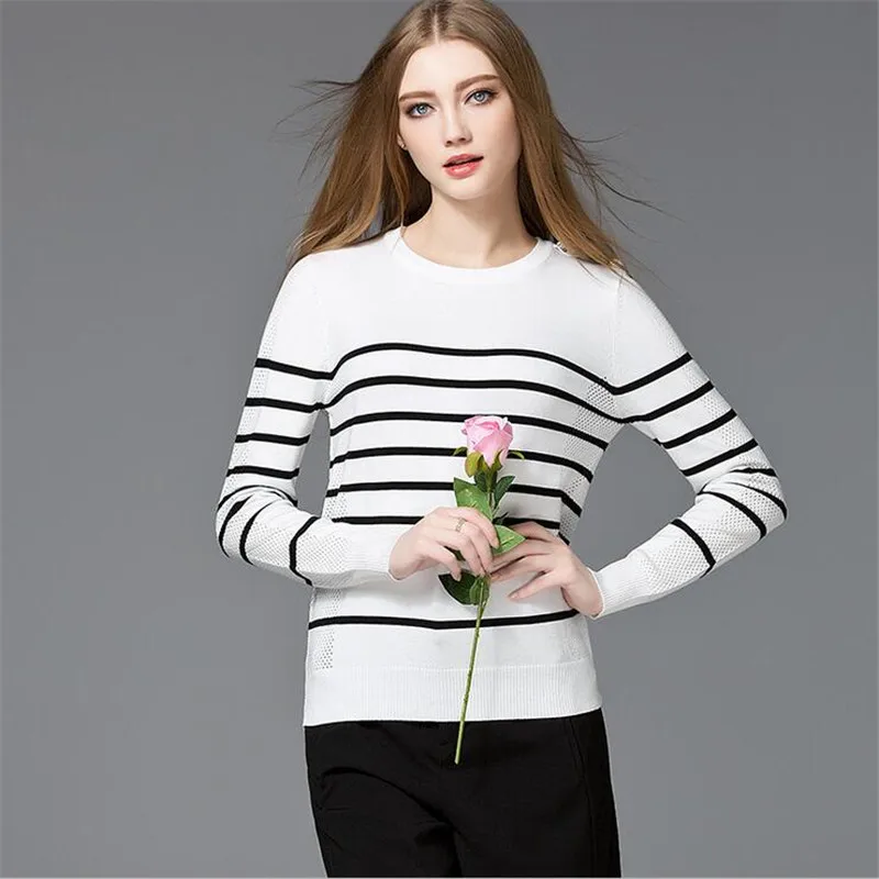Полосатые женские блузки 2020 Весенняя блузка женская трикотажная с круглым