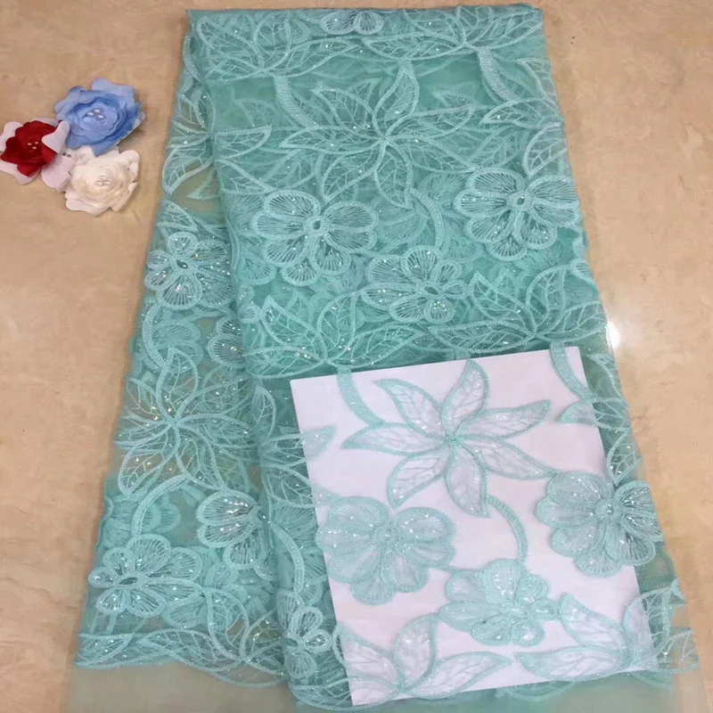 (5 ярдов/шт.) однотонная африканская Тюлевая кружевная ткань с вышивкой мятно