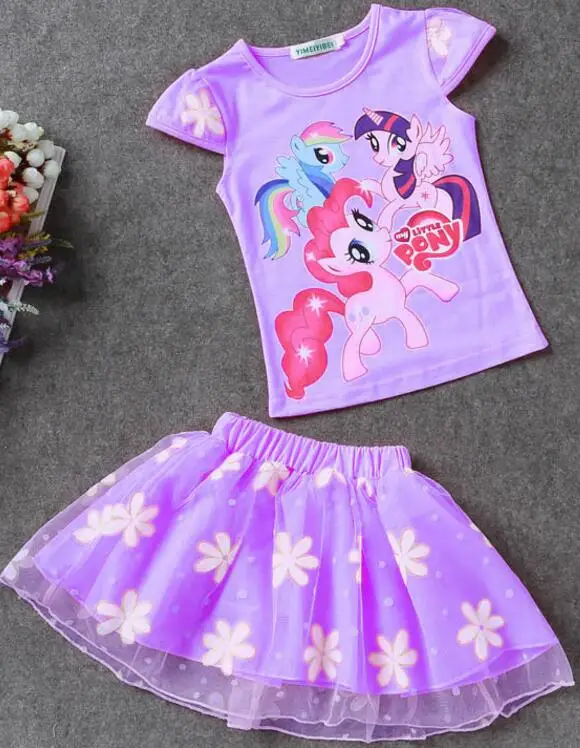 Новинка года; комплекты детской одежды Zomer Kinderkleding; футболка с изображением пони+ юбка-пачка; 2 предмета в комплекте; Детский Повседневный Спортивный комплект Pak Meisjes Kleding - Цвет: Лаванда