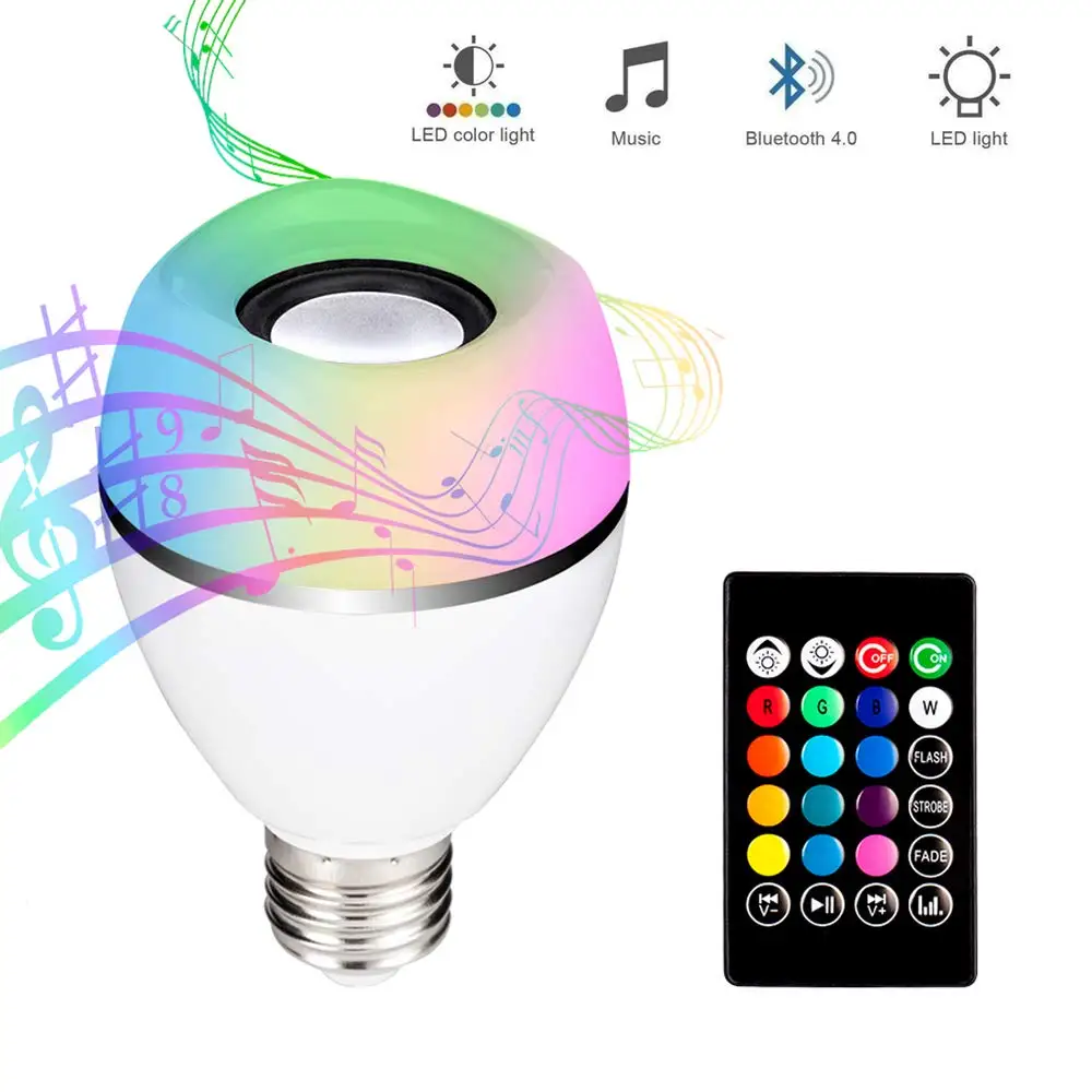 Умная музыкальная лампа E27 8 Вт Беспроводной Bluetooth RGB белый светодиодный светильник с регулируемой яркостью, работы в режиме воспроизведения музыки RGBW Светодиодная лампа с 24 клавишами дистанционного Управление