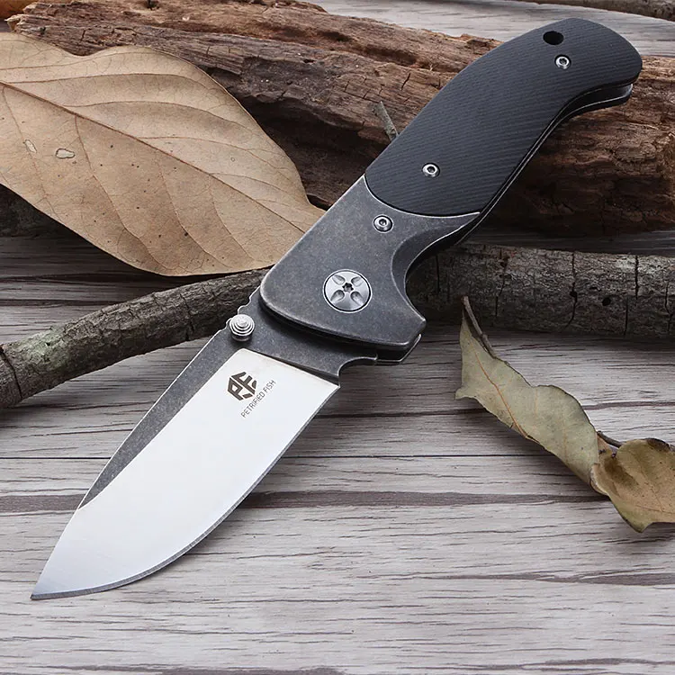Black G10 Handle Petrified fish PF711 Открытый нож для выживания 60HRC AUS8 лезвие несущий складной нож G10 ручка тактический нож - Цвет: Black G10 Handle