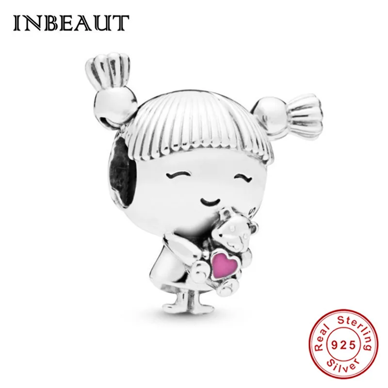 INBEAUT 925 пробы, милые очки, кудрявые волосы, бусины гандочки, браслет Пандора, подвески для девушки