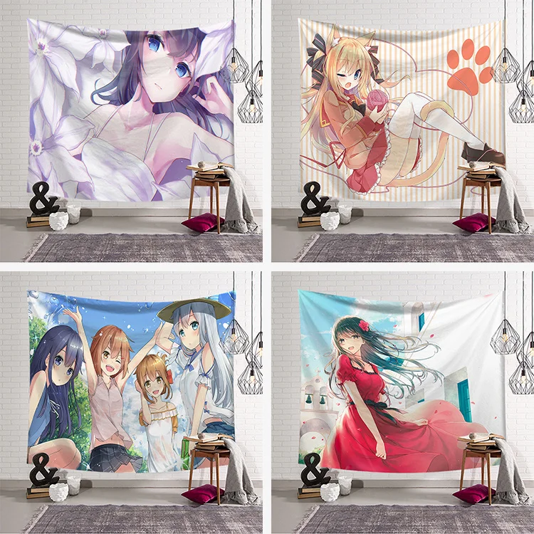 Cartoon Girls tapestry Wall Hanging Large Comic Print Art Fabric Decor Blanket Sleeping Mat Yoga Carpet 150x130cm | Дом и сад