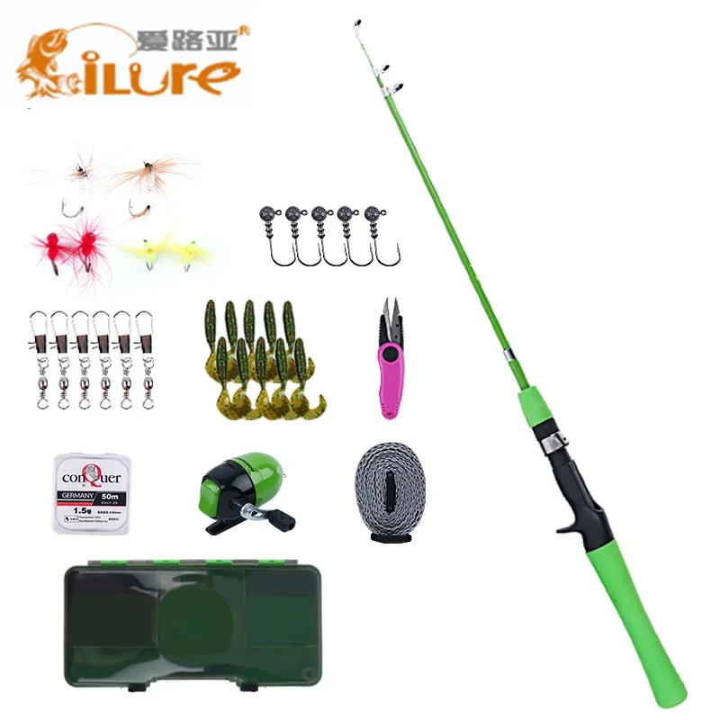2018 ilure 1.2m Telescopic Pen casting Fishing Rods lure Reel Pole Rod Camo Set For Children Vava De Pesca | Спорт и развлечения