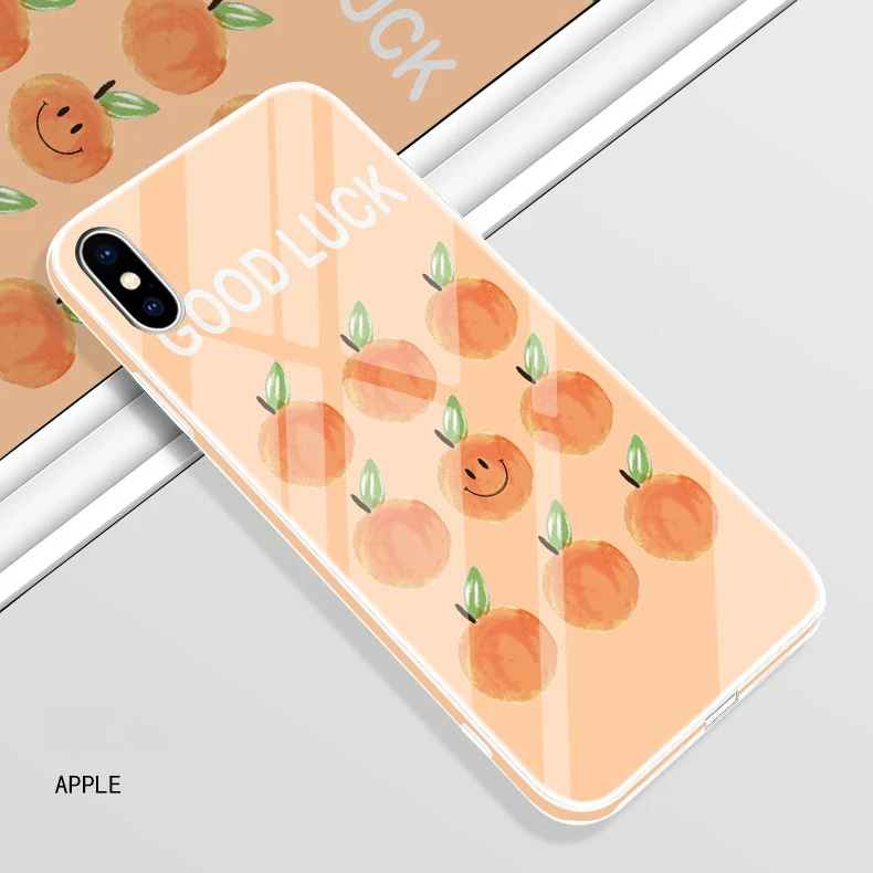 Для iPhone XS Max XS 10S XR X 8 7 6 6S Plus чехол HD Фруктовый Цветочный цветной боковой Чехол из закаленного стекла для Apple X S R 8 7+ бампер