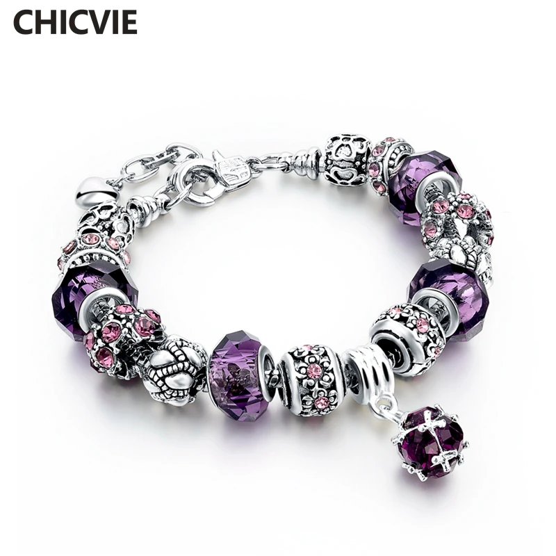 CHICVIE фиолетовые хрустальные бусины Diy очаровательный браслет для женщин