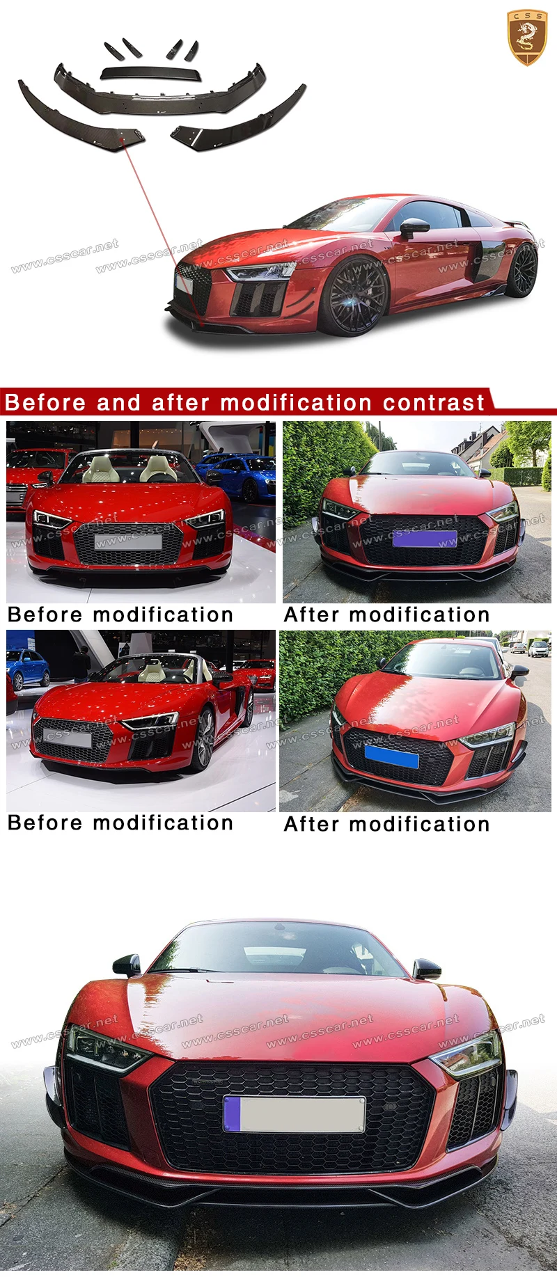 Передний бампер из углеродного волокна для Audi R8 C, стильный спойлер из углеродного волокна для автомобиля, аксессуары для автомобиля