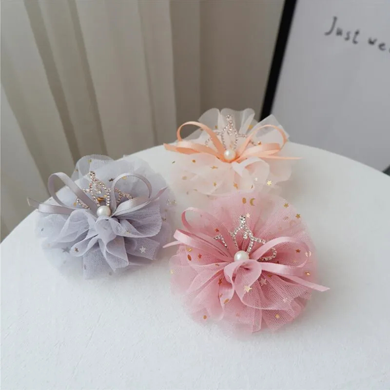 Корона принцесса заколка для волос девушка цветная пряжа жемчуг с бантом Детские