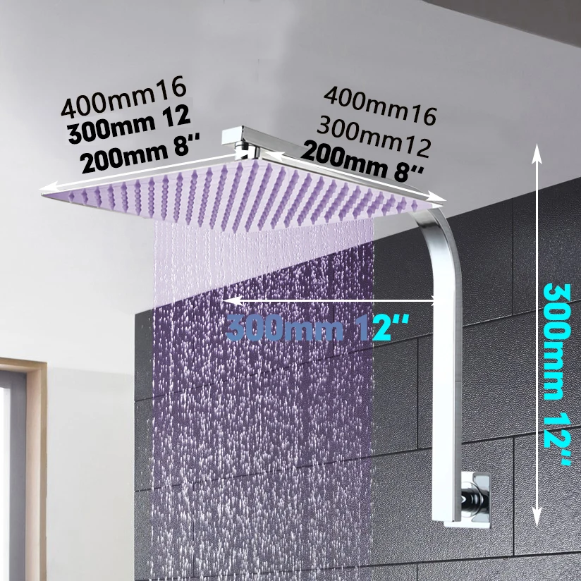 Смеситель для душа KEMAIDI 8 &quot12&quot 16 &quotс насадкой с ручным распылителем и душа|rainfall