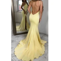 yellow sexy dresses mermaid prom dresses 2021 halter side split open back chiffon dresses evening wear party formal gowns