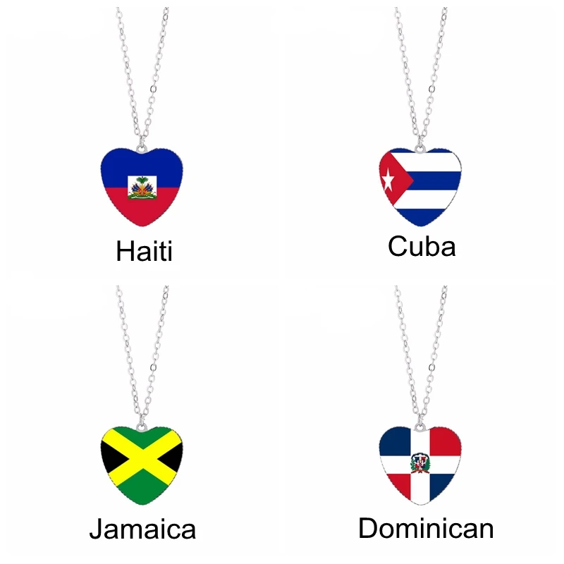 Canuomen Haiti кулон в форме флага ожерелья 25 мм сердце стекло кабошон Куба Ямайка список Карибского флаги стран женщин ювелирные изделия