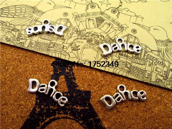 

30pcs-Dance Charms, Antique Tibetan Silver Tone dance charm pendants 9x20mm
