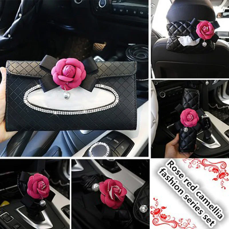 Серия Camellia, наборы, аксессуары для салона автомобиля, кожаный чехол на руль, авто Кристалл, подголовник, подушки, коробка для салфеток, подлокотник