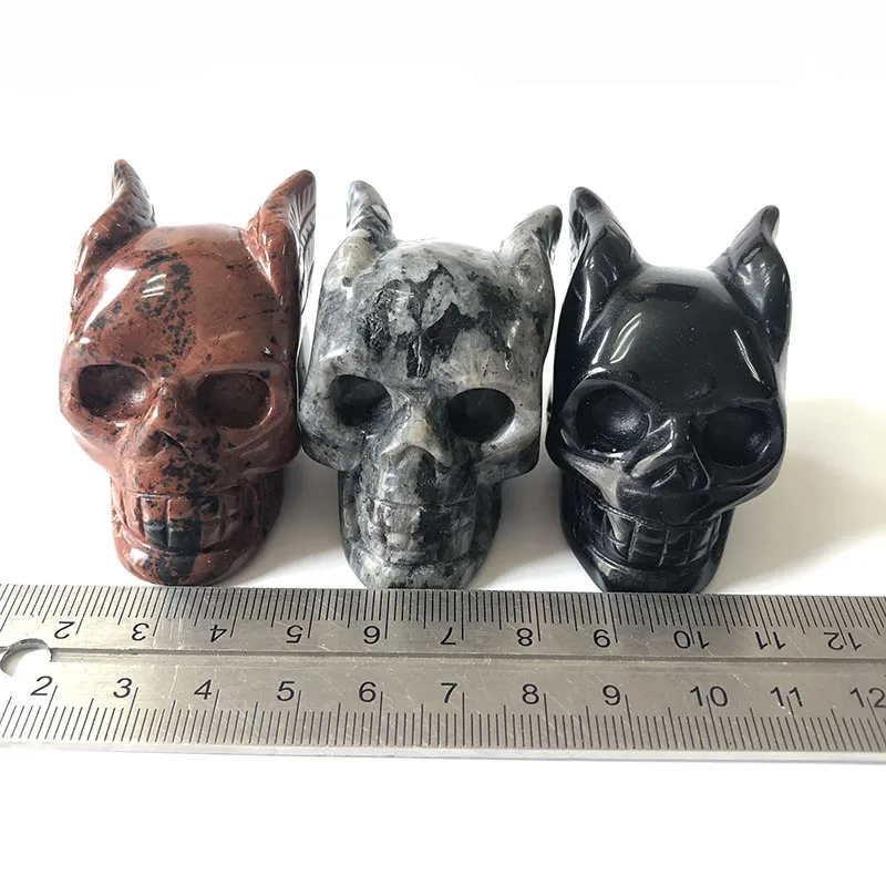 Недорогие черепа из натурального Лабрадорита с крыльями и ушками ручной работы