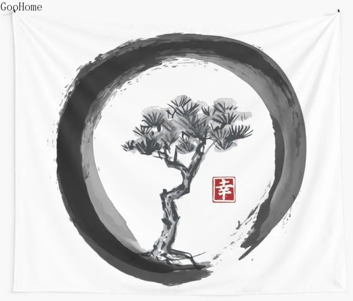 Японская сосна in Enso Zen Circle настенный гобелен с японскими чернилами пляжное