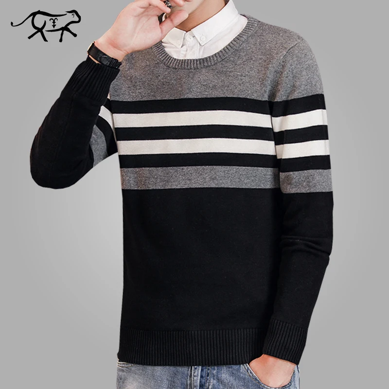 

New Brand Casual Sweater Men O-Neck Striped Slim Fit Men Long Sleeve Patchwork Male Pollover Sweater Thin Clothes agasalho masc