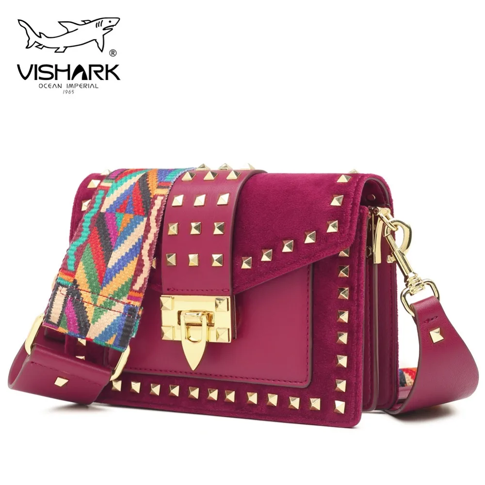 VISHARK Vogue Женская сумка через плечо с заклепками подарок для девушки и леди 2019