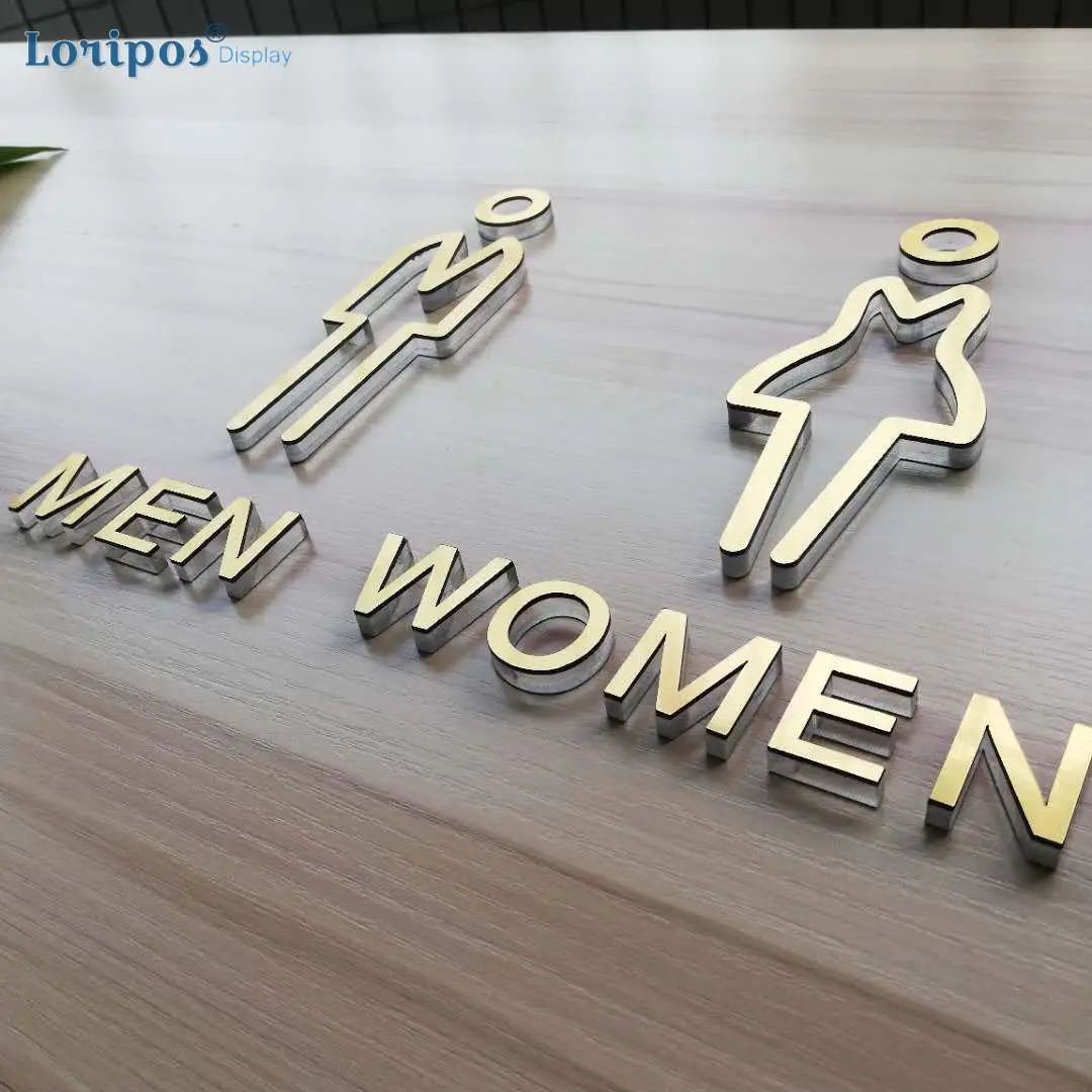 High Grade Toilet Sign Men And Women Wc Sign For Bathroom Door Sign Gold Acrylic Wall letters Wall Signage Word Block Customized
