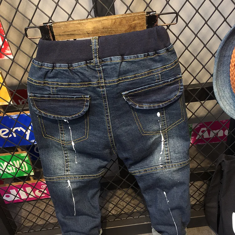 WNLEIGEL/Детские осенние джинсы для мальчиков детские джинсовые Темно Синие рваные