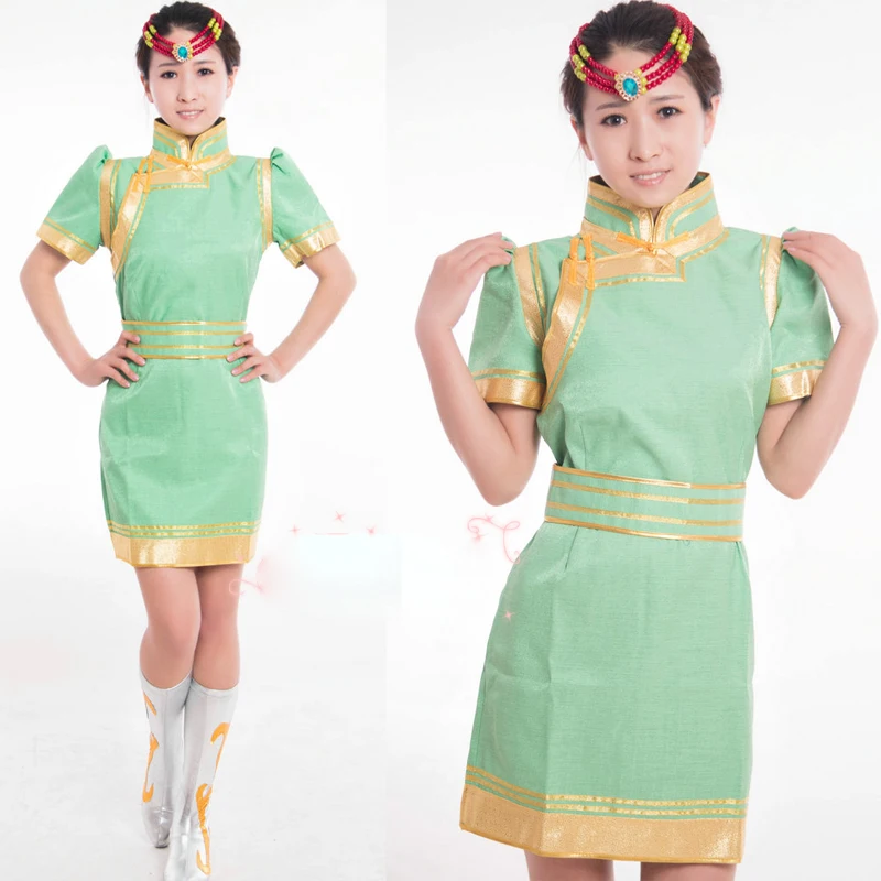 

Light Green Mongolian Dance Costumes Female Performance cosplay Wear Robe Women Nation Dancing Clothes Dress Traje mongol