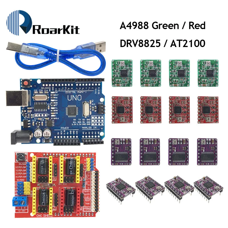 3D принтер с ЧПУ щит V3 + 4 шт. A4988/DRV8825/AT2100 Плата расширения драйвера для Arduino UNO R3 USB