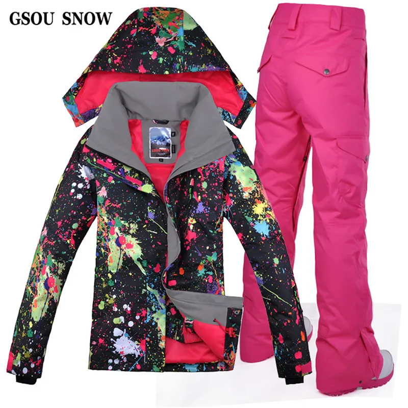 

Gsou Snow Women Ski Jacket+Pants Windproof Waterproof Outdoor Sport Wear Super Warm Female Ski Snowboard New Style Thicken Set