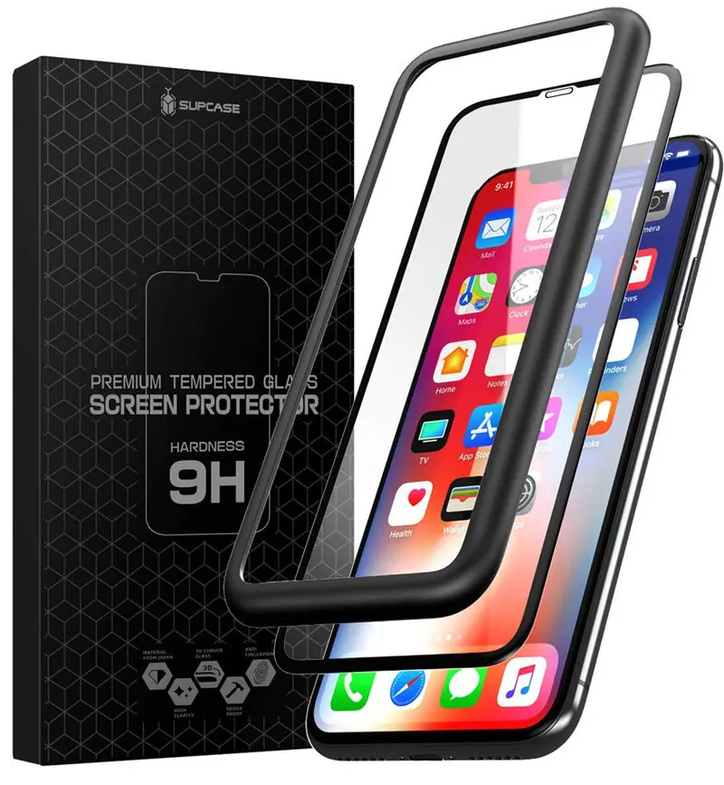 2 шт. SUPCASE для iPhone XR 6," против царапин Премиум 3D изогнутые края анти-ударная защита экрана из закаленного стекла с направляющей рамкой