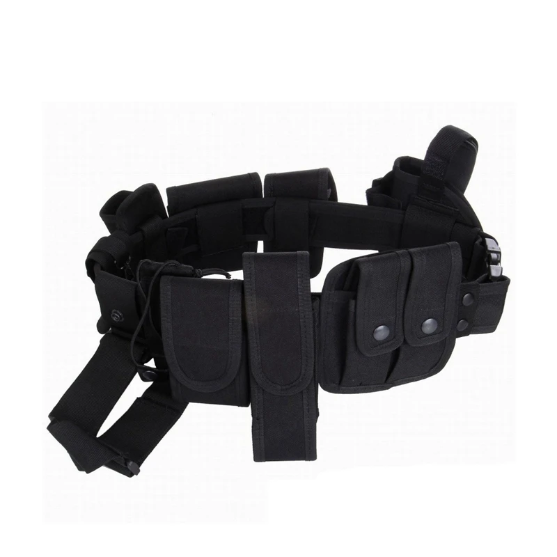 Men Belts With 10 pcs Pouch Multi-function Tactical Belt Security Police Guard Utility Kit Nylon Black