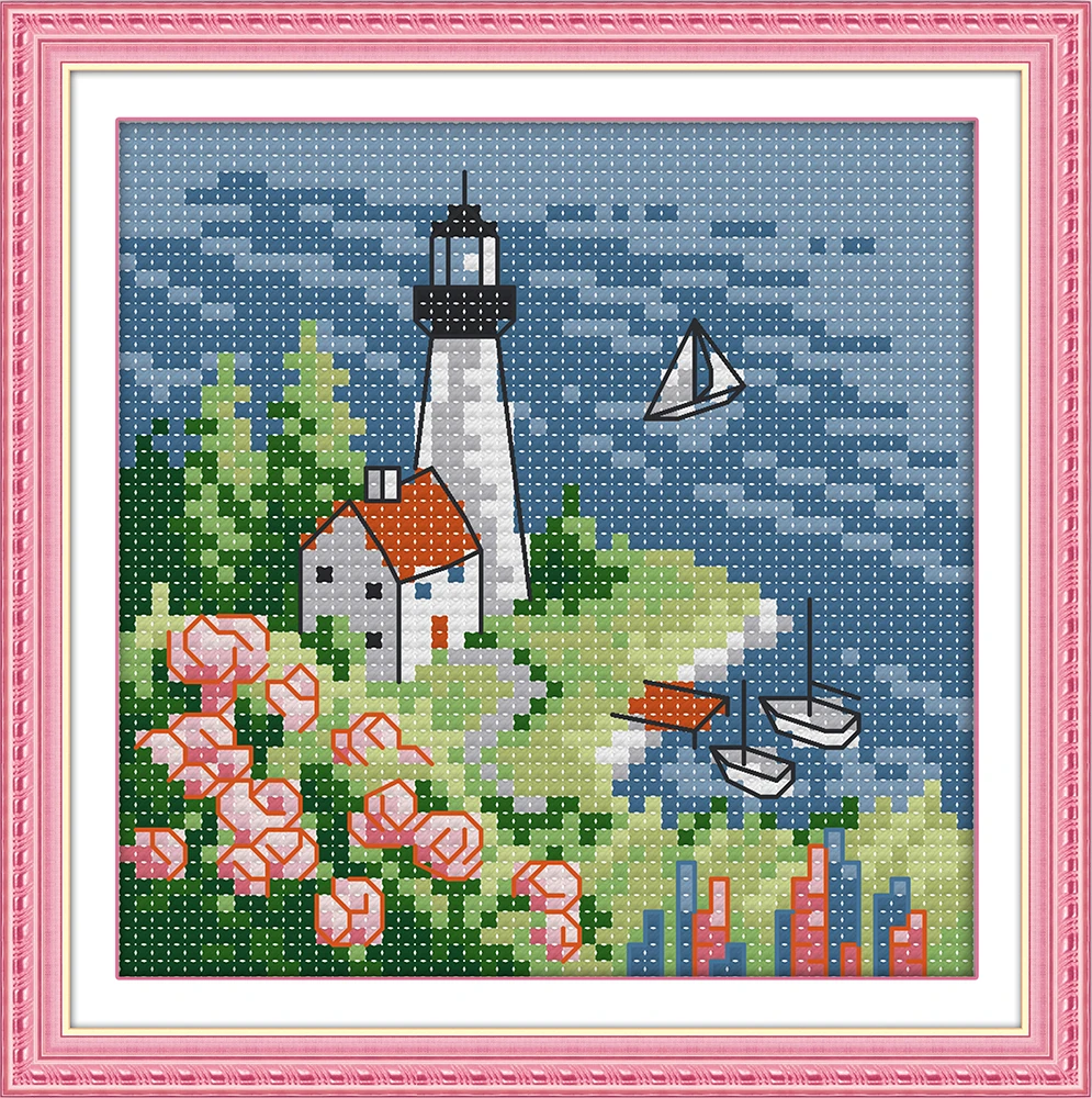 Lighthouse seaside flowers Painting 11CT Counted printed on canvas DMC 14CT chinese Cross Stitch kits embroidery needlework Sets | Дом и сад