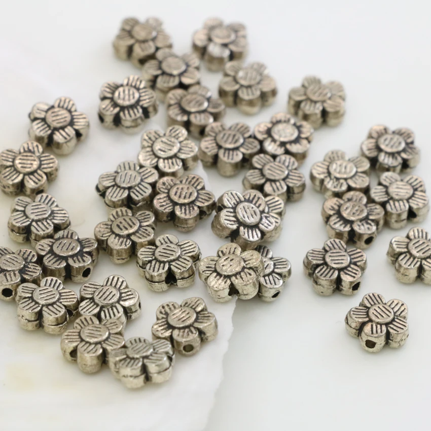 50 шт 8 мм Тибет серебряный цвет Цветы Форма Распорки бисер высокого качества