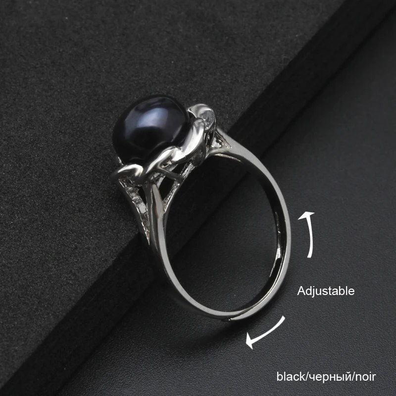 black pearl ring Красивые цветочные кольца из натурального жемчуга, пресноводные серые жемчужные Регулируемые кольца, свадебные кольца для женщин - Цвет камня: black pearl ring