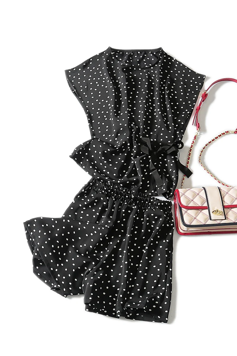 2019 Time-limited Polyester New Summer Short Sleeve Casual Pullover O-neck Batwing Elastic Waist Polka Dot Shorts Women Set | Женская