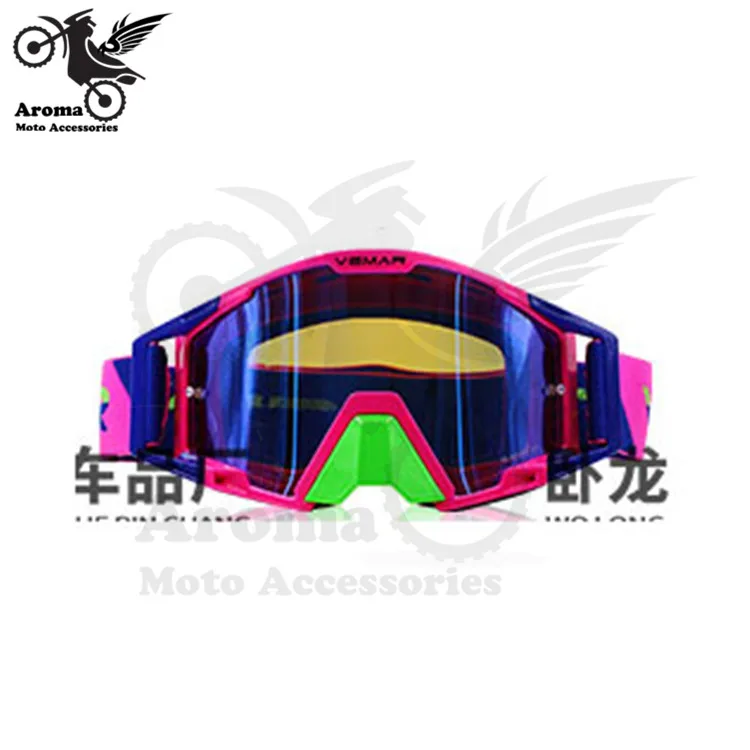 Розовый Красочные прозрачные линзы moto rbike защита глаз Универсальный moto dirt pit bike внедорожные гоночные moto rcycle очки moto cross goggle - Цвет: Розовый