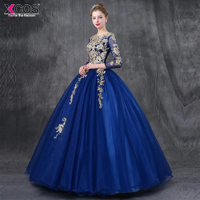 Королевское голубое праздничное платье 2018 три четверти рукава Кружевная