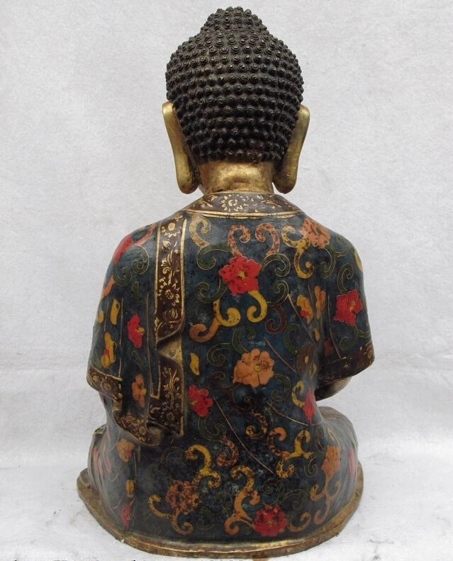 S0414 Китай Храм Медь Бронза перегородчатой Амитабха Татхагата Будда Шакьямуни