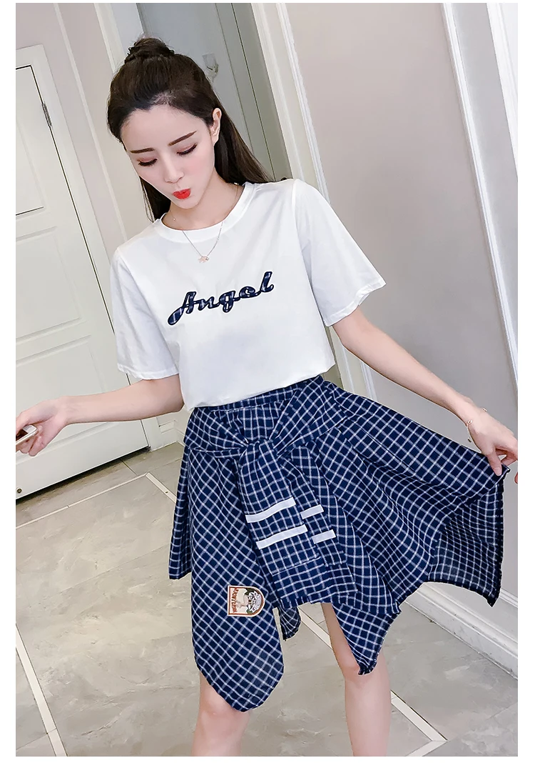 Женский костюм двойка SHTONGHUA футболка с буквенным принтом и асимметричная