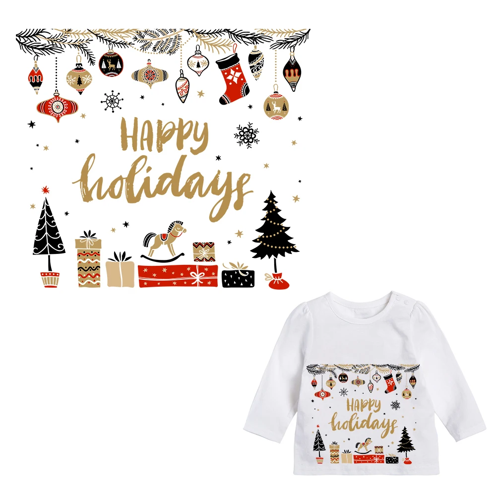 FGHGF Happy Holidays Heat Press Stickers Patch for Clothing DIY Ironing Transfers Accessory Appliques Festival Patches Badges | Дом и сад